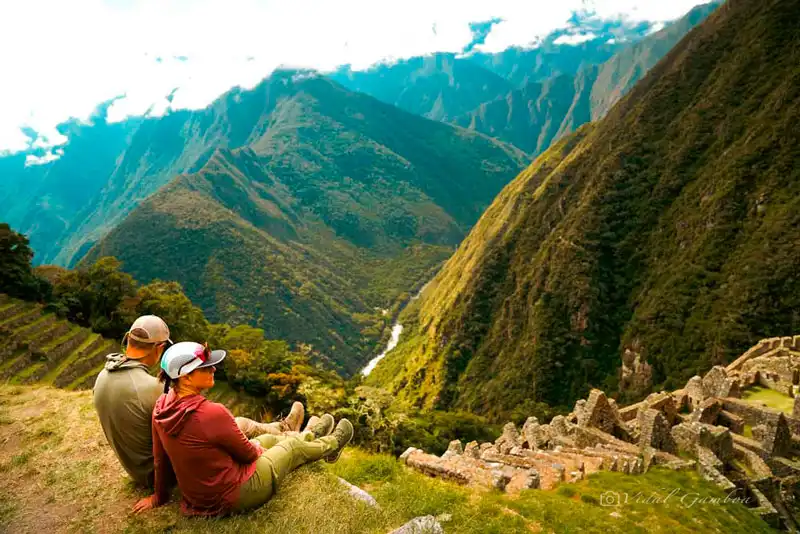 Enjoying Wiñaywayna Inca site on the Inca Trail